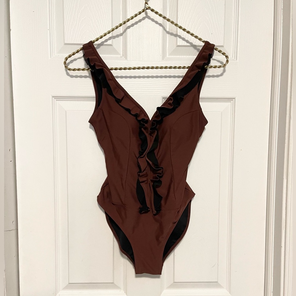 Cameo swimwear water wear one piece bathing suit brown/ black classic fit size S